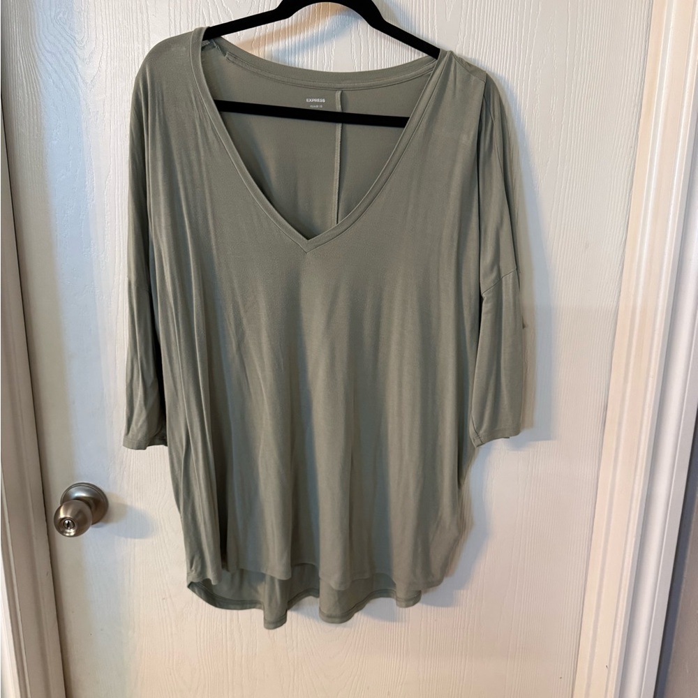 Express Sage Green V-Neck Long Sleeve Top